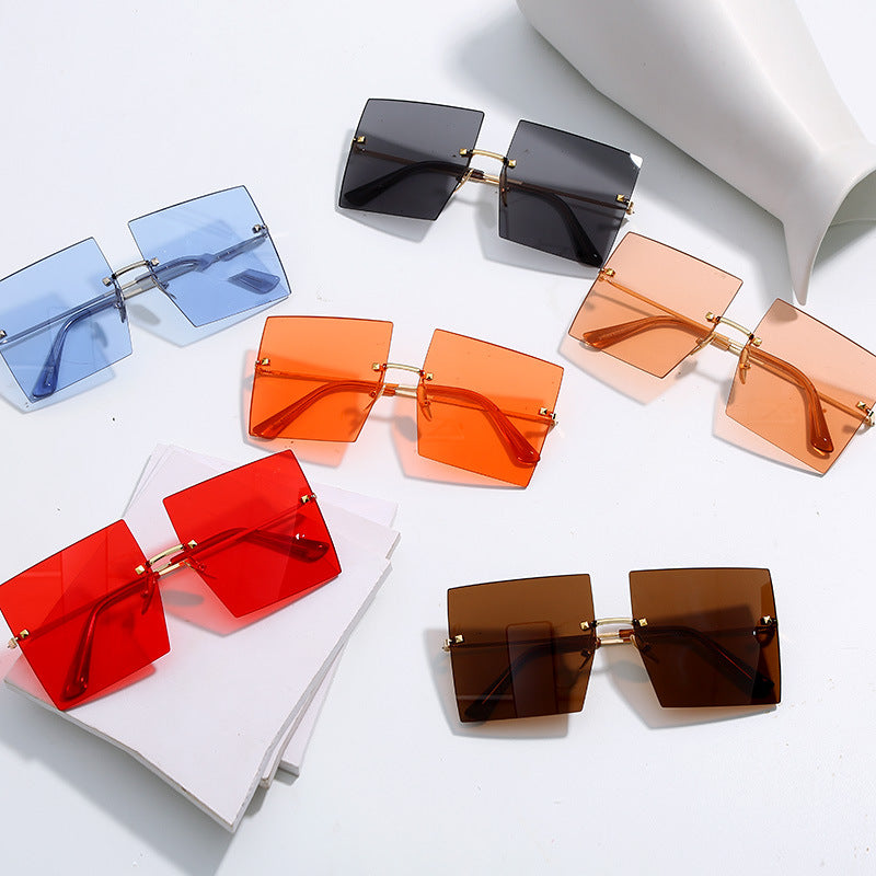 Square Rimless Oversized Sunglasses - Unisex