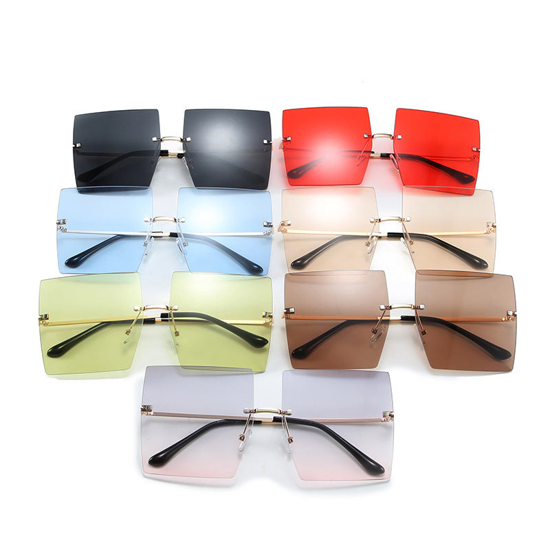 Square Rimless Oversized Sunglasses - Unisex