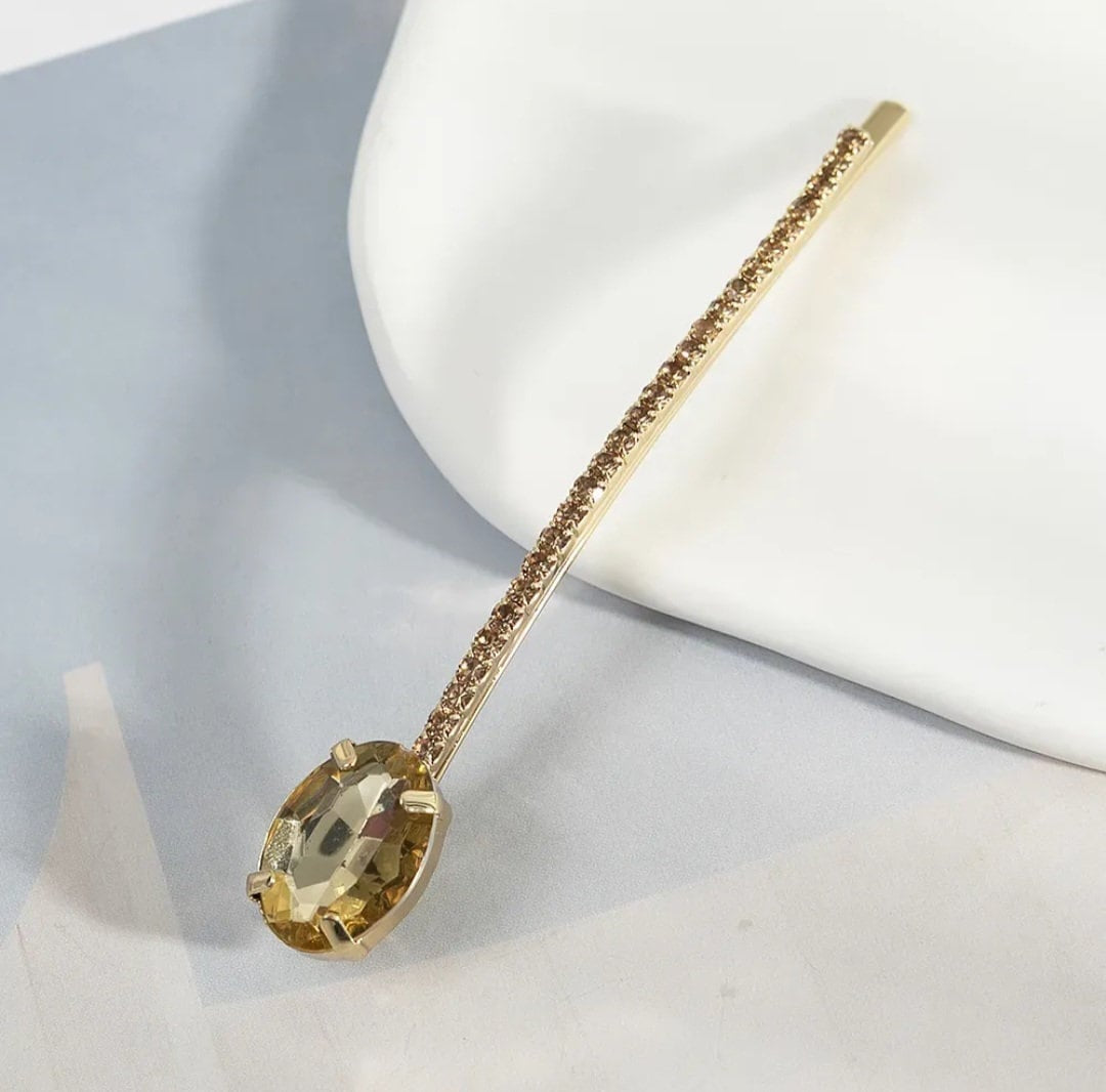 Oval Gemstone Rhinestone bobby pin