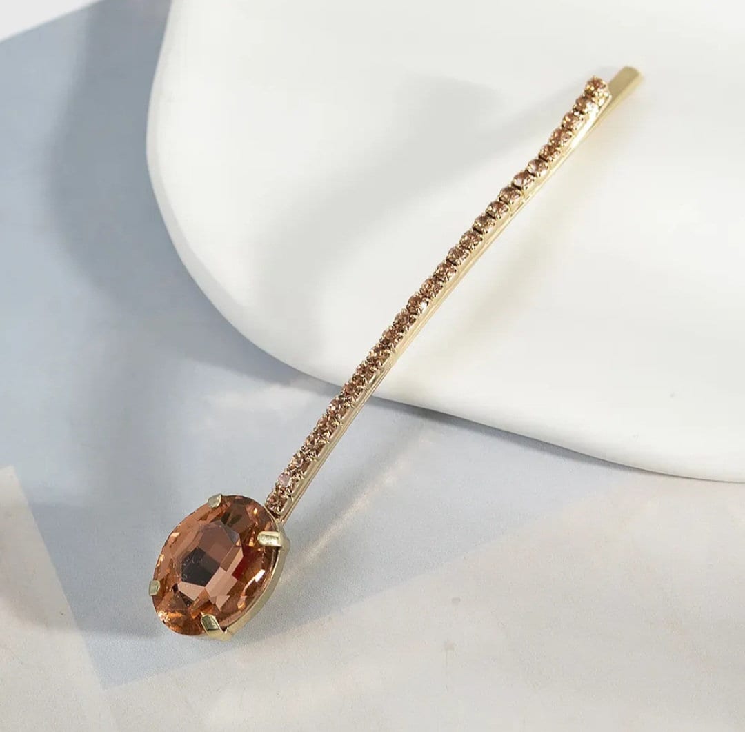 Oval Gemstone Rhinestone bobby pin