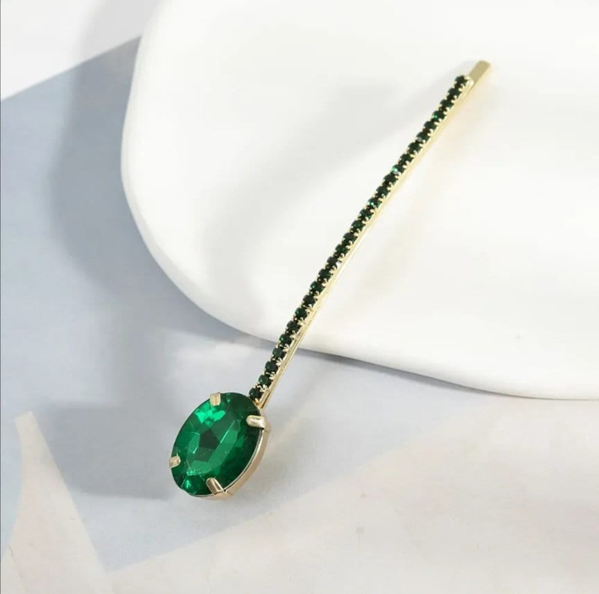 Oval Gemstone Rhinestone bobby pin