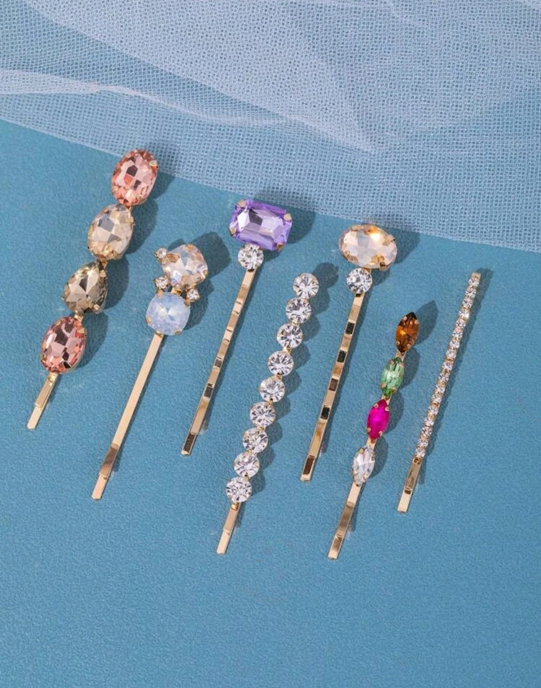 STELLA - Rhinestone bobby pin 7pcs hair pin set