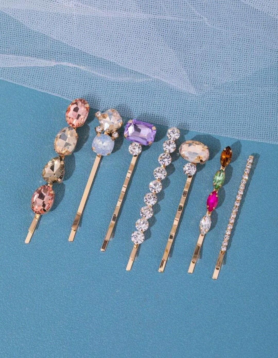 STELLA - Rhinestone bobby pin 7pcs hair pin set