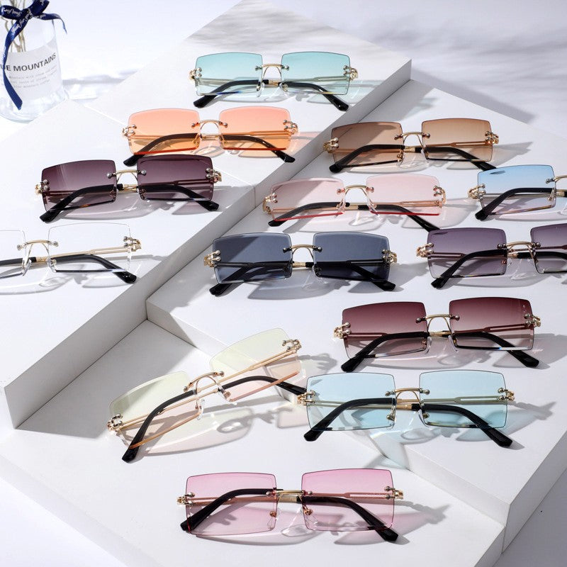 Small Rimless Rectangle Sunglasses  - Unisex