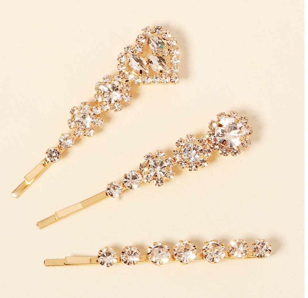 HARPER - 3PC gold Heart hair pin set.