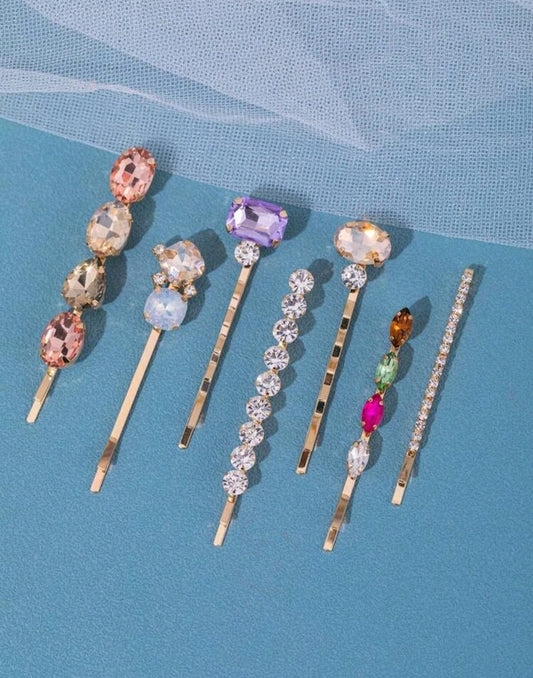 STELLA - Rhinestone bobby pin 7pcs hair pin set