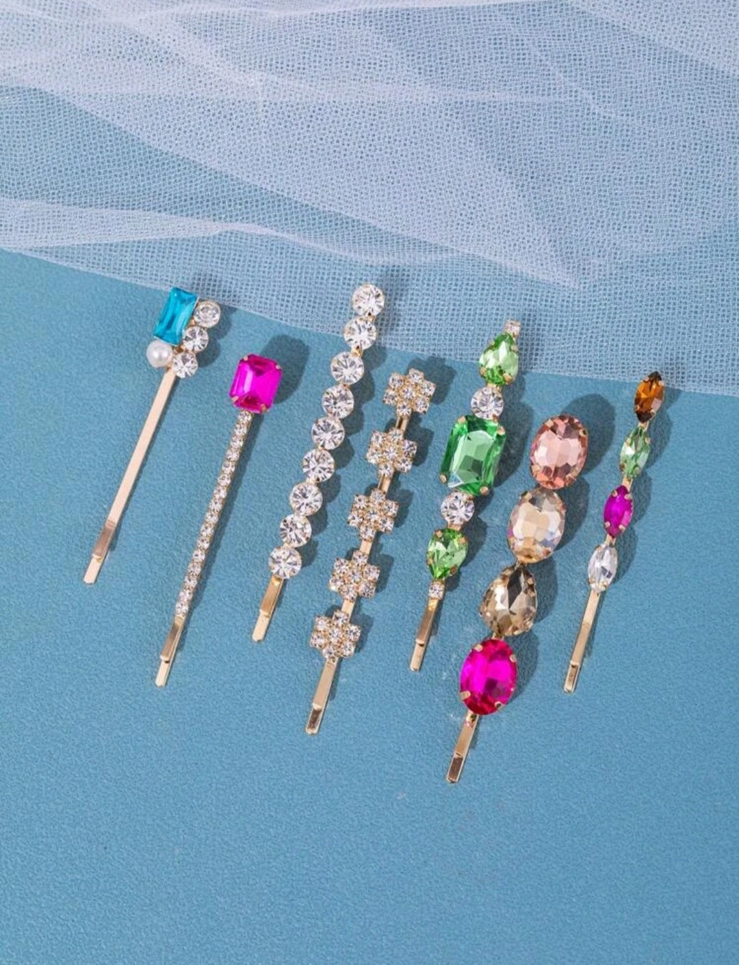 JUNIE - 7pcs Rhinestone bobby pin hair pin set